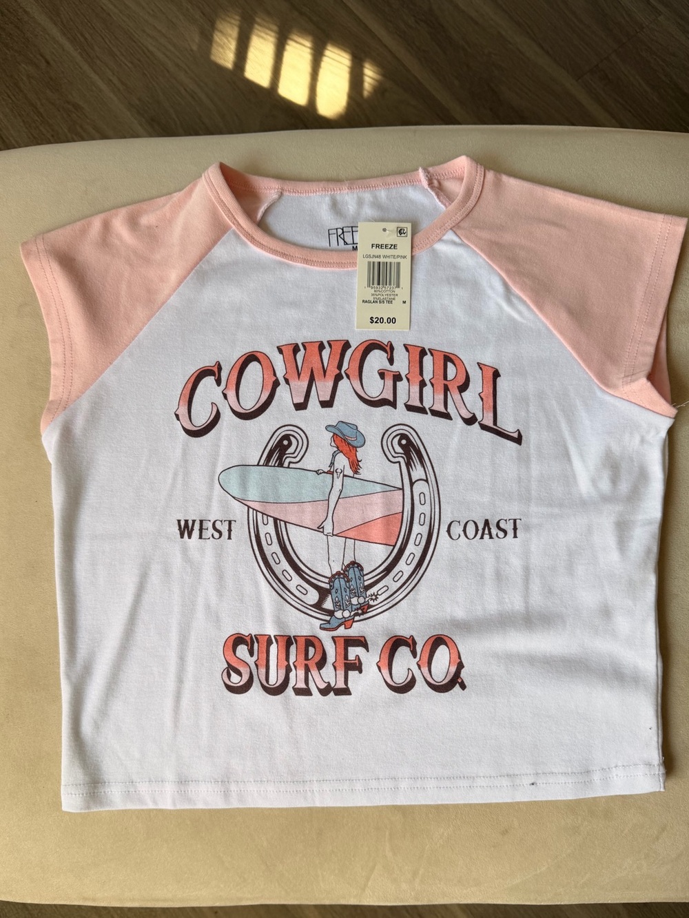 Freeze Pink & White Cowgirl Surf Co. Graphic Raglan Tee